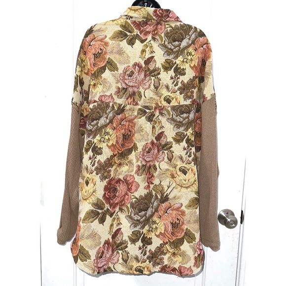 POL FLORAL WAFFLE KNIT PATCHWORK CHEST POCKETS BUTTONED JACKET - Picture 6 of 8